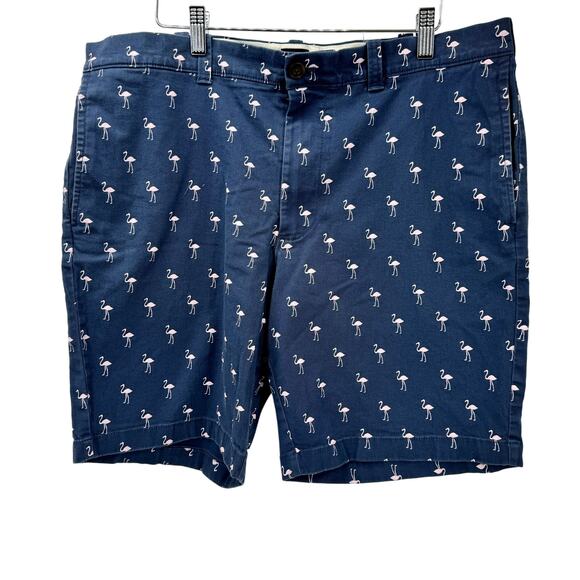 J Crew Shorts Mens 36 Flamingo Chino Blue Pink + Pockets Coastal Preppy - Picture 2 of 7